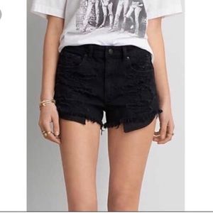 American eagle distressed high rise jean shorts